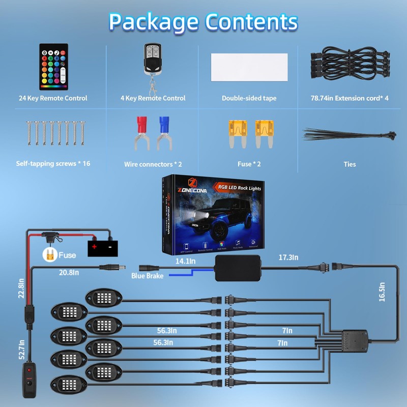8Pods Segmented RGB LED Rock Lights Kit with APP/RF Remote