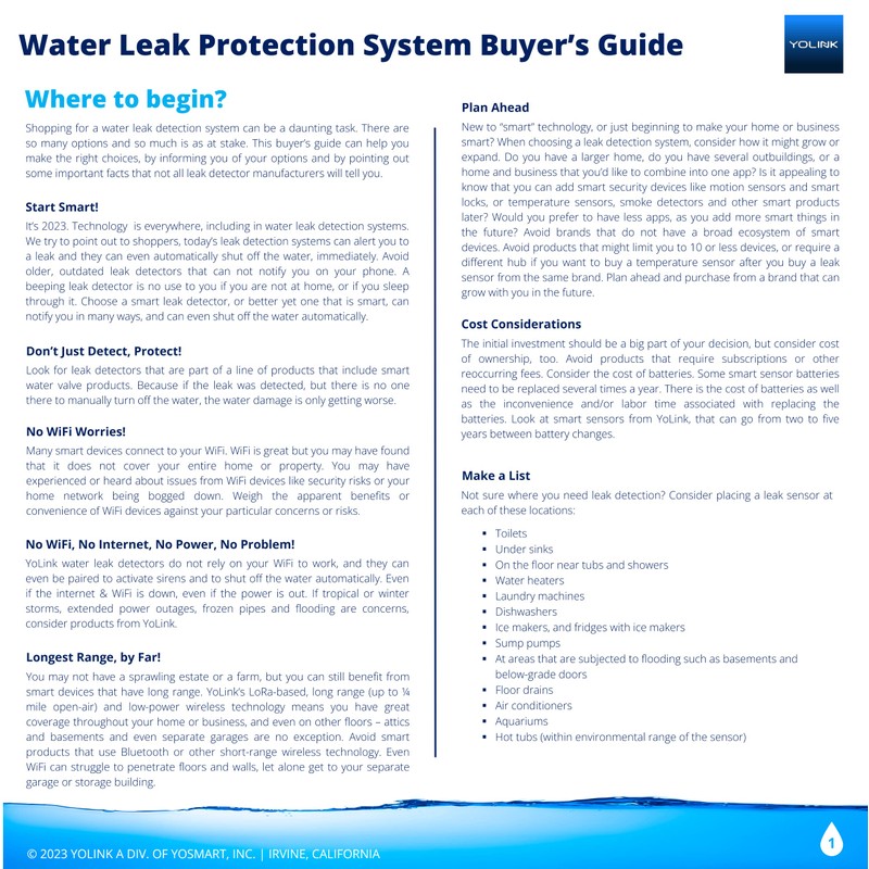 YoLink Water Leak Sensor 3-Pack, LoRa Up to 1/4 Mile