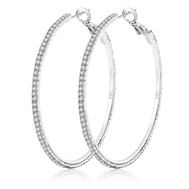 MOROTOLE 925 Sterling Silver Rhinestone Hoop Earrings Fashion Thin Silver Rhinestone Hoops Hypoallergenic Big Silver Hoops Earrings for Women Jewelry Gifts 20/30/40/50/60/70mm Silver Hoops