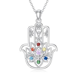 ABIGY Hamsa Hand Necklace 925 Sterling Silver Chakra Necklace Hamsa Hand Pendant Necklace Chakra Jewellery for Women, One size, Sterling Silver, Cubic Zirconia