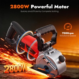 CUBELLIN Wall Chaser 2800W Electric Wall Chaser Cutting Machine with 5 Diamond Blades & Infrared Sighting, Water Line Wall Chaser Concrete Cutter, 1.42" Max Depth for Concrete, Brick & Marble