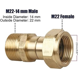 M22 x 14mm Brass Pressure Washer Swivel Joint Anti Twist Metric Connection for Pressure Washer Gun Hose 3000 PSI (Brass)