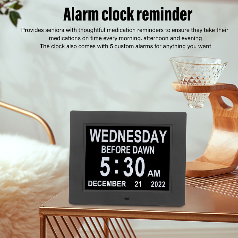 8inch Digital Day Calendar Clock Alarm Reminders 8 Languages Large