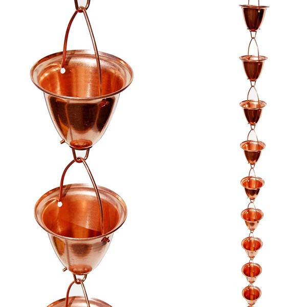 Stanwood Rain Chain Large Cup/Bell Copper Rain Chain, 8-Feet