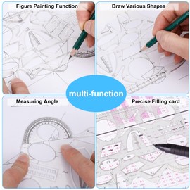 Multifunctional Geometric Ruler, Flexible Plastic Drawing Ruler, Transparent, Multi-Purpose Drawing Stencil, Measuring Tool, Design Ruler, School Office Supplies, Office Items, Measure