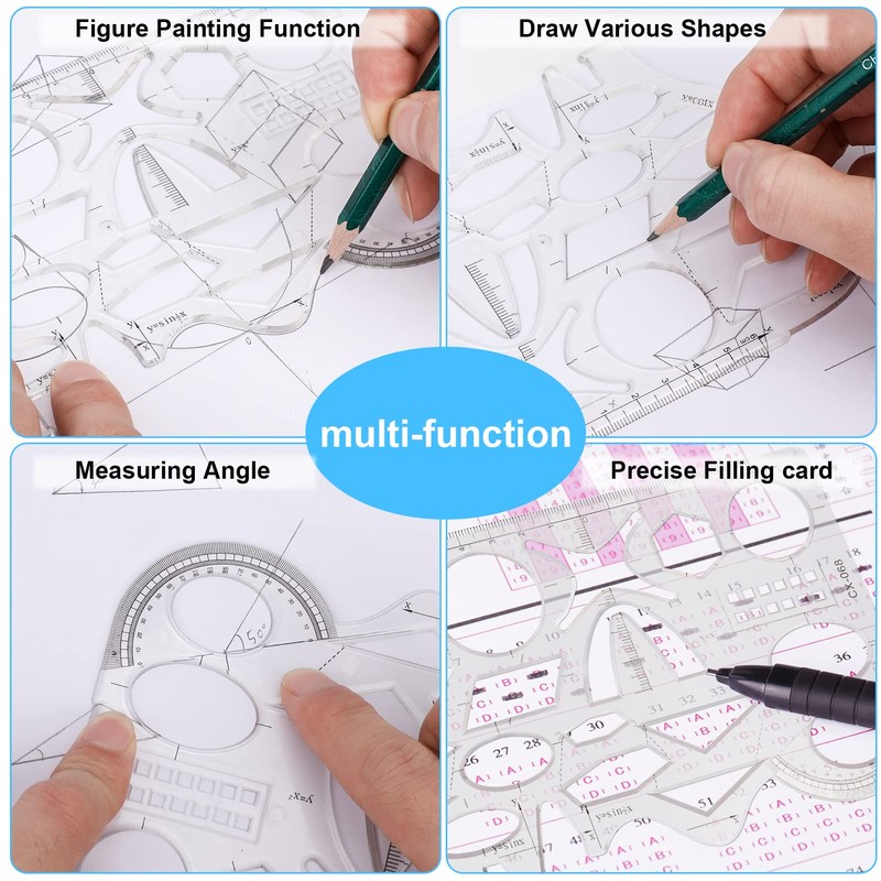Multifunctional Geometric Ruler, Flexible Plastic Drawing Ruler, Transparent, Multi-Purpose Drawing