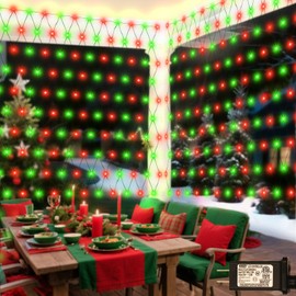 300LED Christmas Net Lights, 14.8ft x 5ft Mesh Lights Outdoor Green Wire 8 Modes Timer, Waterproof Connectable String Lights for Bushes Xmas Tree Garden Holiday Party Decor - Red Green