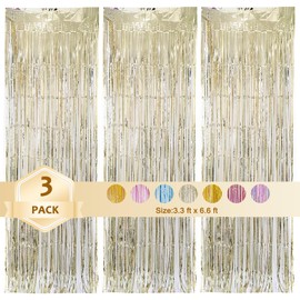 SHXIGOMA 3 Pack 3.3x6.6 Foil Curtain Backdrop, Metallic Tinsel Foil Fringe Curtains for Birthday Wedding Baby Shower Party Christmas Decoration Graduation Singles Holiday Theme (Laser Light Gold)