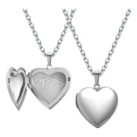 2pzs Collar Dije Corazón Para Parejas Fotos Acero Inoxidable