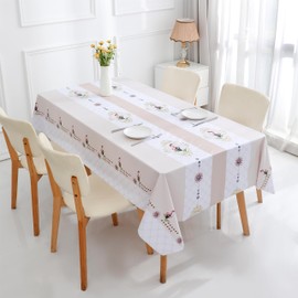 JHBPPG Heavy Duty Waterproof Vinyl Tablecloths for Rectangle Tables, Oil Proof Spill Proof PVC Table Cloth, Wipe Clean PVC Table Cover for for Dining, Camping, Picnic, Outdoor (003,Khaki, 55 * 108)