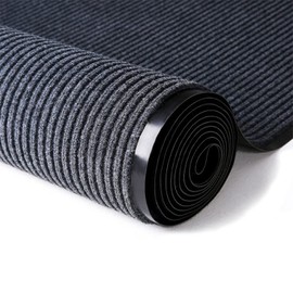 ITINA Door Mat About W3' x L10' Large Outdoor Indoor Mat Waterproof Rubber Back Rugs for Home Office Business Areas Grey-Black
