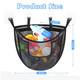 DOCMON Bath Toy Storage, Large Capacity Bath Toy Holder with Buttom Zipper, Quick Release Bathtub Toy Storage with Large Pocket, Corner Mesh Bath Toy Organizer Basket Bin for Bathroom Toys - Black