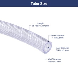 MECCANIXITY 3/4" ID x 1" OD 25 Ft PVC Tube Braided Reinforced Tubing Flexible Hose Pipe Clear Vinyl Tubing High Pressure Flexible Plastic Tube