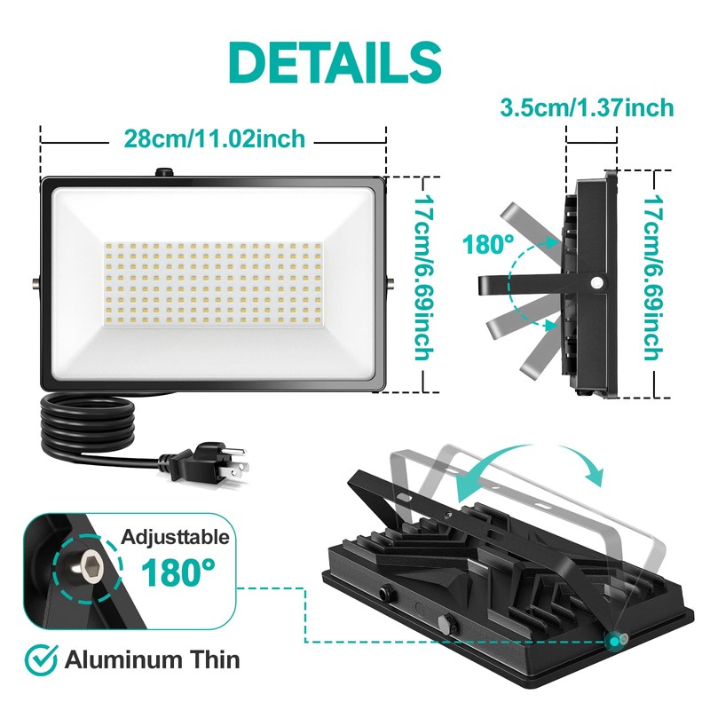 2 Pack LED Work Light, 100W LED Flood Light Outdoor