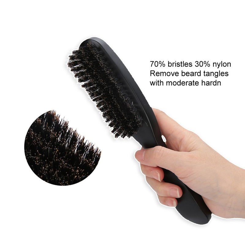Men Beard Brush Long Handle Hair Cleaning Curved Wooden Mustache