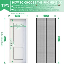 RELIANCER Fiberglass Magnetic Door Screen,Fit Door Size 30"x80",Auto Close Screen Door Mesh w/Magnets,Patio Doorway Net Screens,Self-Closing Doors Cover,Anti Mosquito Doorway Curtain,Mesh Partition