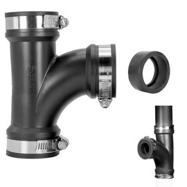 Fernco 4" Flexible PVC Tee with Optional 3" Reducer Bushing for DWV Cast Iron, Steel and Plastic Pipe Connections