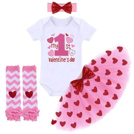 Baby Girls 1st Christmas Easter Valentine's Day Outfit Romper Tutu Skirt Headband Leg Warmers Clothes for Photo Shoot
