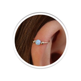 Tiny Gold Helix Hoop - Handmade 8mm Hoop with a Tiny 3mm Blue Opal - Thin 20 Guage 14k Gold Filled Cartilage Earring Gold Piercing Hoop