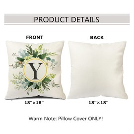 Snycler Monogram Letter Y Throw Pillow Covers Floral 18x18 Inch, Greenery Spring Pillows Decorative Throw Pillows Pillowcase Summer Farmhouse Decor for Couch Sofa, Family Last Name Initial Pillow Case