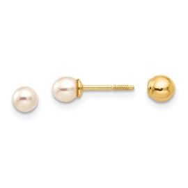14K Yellow Gold Madi K Reversible 4mm FW Cultured Pearl & Gold Ball Earrings