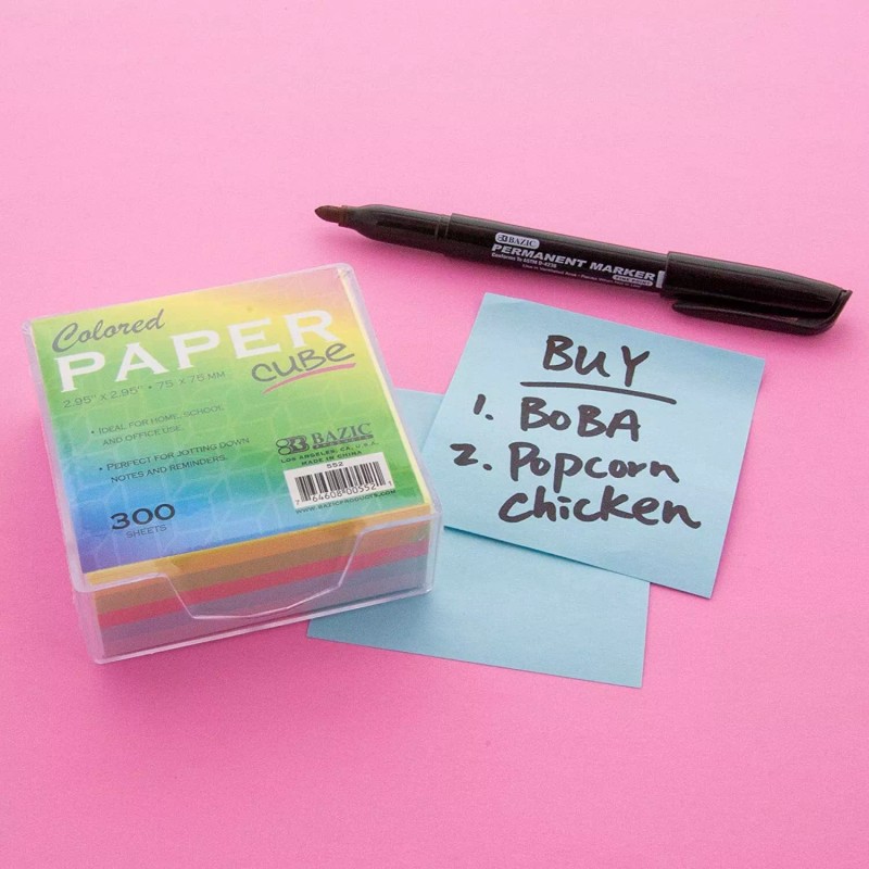 BAZIC Color Paper Cube with Tray 300 Count/ Mini Memo