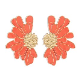 Large Enamel Daisy Flower Floral Dangle Drop Earrings for Women Stud Chic Colorful Oversized Exaggerated Statement Wedding Party Jewelry-Orange