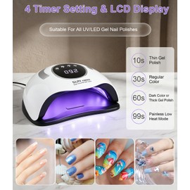 Qixeva UV Lamp for Gel Nails, 380 W UV Lamps, Nails with 90 Beads, 4 Timers, LED Display, Smart Sensor, LED Nail Dryer with Handle for Manicure, Home and Salon, Curing Tool for Fingers, Toenails