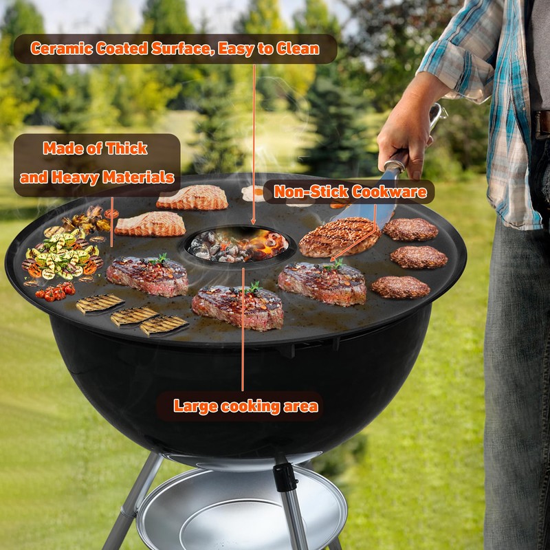 Charkettle Round Griddle Flat Top Plate with Support Rack, Compatible