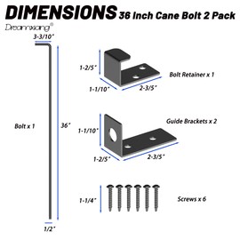 36" Heavy Duty Cane Bolt Gate Drop Rod Extra Thick Hardware Ground Latch for Wood PVC Vinyl Metal Fences Gates, Double Doors, Sliver Solid Steel