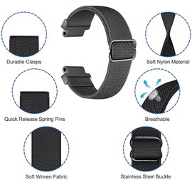 Compatible with Garmin Forerunner 235 Bands for Forerunner 220/230/235/620/630/735XT/235 Lite Women Men,Adjustable Stretchy Solo Loop Elastic Nylon Sport Strap for SmartWatch Replacement (Black&Teal&Green arrow)