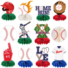 kockuu 12 Pcs Baseball Centerpieces for Party Table Decorations, Double-sided Baseball Honeycomb for Birthday Baby Shower Sports Theme Decor Supplies Favors