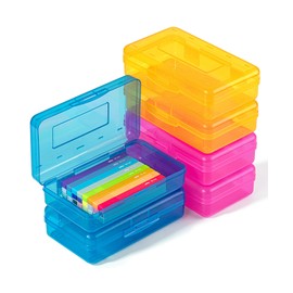 Mr. Pen- Clear Pencil Boxes, 6 Pack, Snap-Tight Lid, Plastic Pencil Box Organizer, Blue/Yellow/Pink, 7.9"x4.5"x2.4"