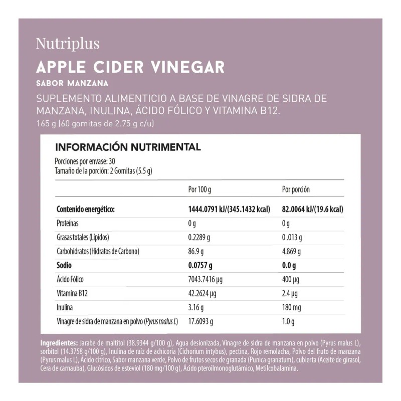 Gomitas De Vinagre De Manzana Nutriplus Sabor Manzana Vinagre 60