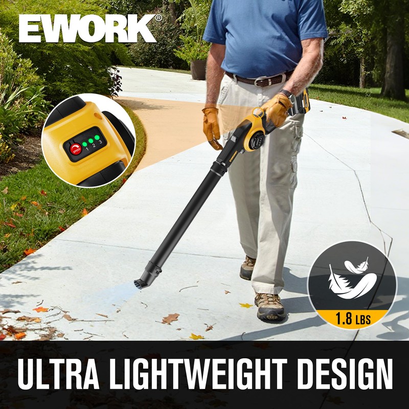 EWORK Leaf Blower Cordless Up to 200 MPH, Lightweight Electric