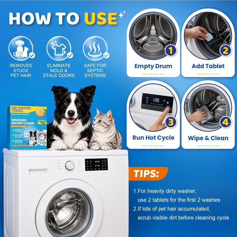 32 Pack Washing Machine Cleaner for Pet Owners, Natural Enzymes
