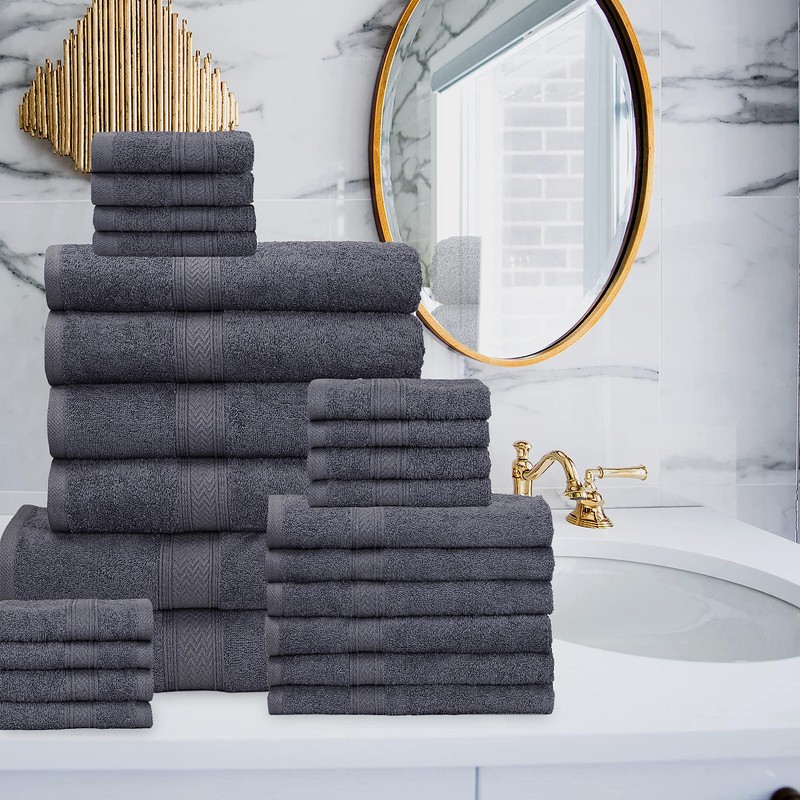 HILLFAIR 24 Piece Bath Towels Set for Bathroom- 100% Cotton