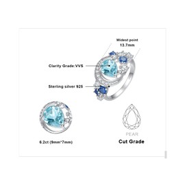 JewelryPalace Moon Star Teardrop Cut 2.2ct Natural Real Blue Topaz Created Sapphire Ring Women, Ring Blue Topaz Stone Jewellery Set, Women's Ring Silver Rings 925 for Women, Jewellery Girls Ring