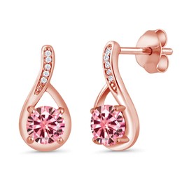Gem Stone King 18K Rose Gold Plated Silver Round 5MM Gemstone and White Diamond Infinity Earrings For Women