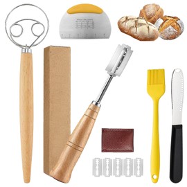 Bäckermesser Set, Brotklinge, Teigschaber, Brotschneidewerkzeug, Brotschneidemesser, Inklusive Bäckermesser, Backen Bürste, Teigschaber und Schneebesen, Ideal für Heim Und Professionelle Backen