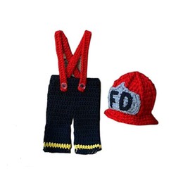 Newborn Baby Girl/Boy Crochet Knit Costume Photography Prop Hats and Outfits (Little Fireman)