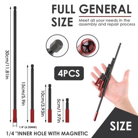 4 Pieces Magnetic Bit Holder for Impact Driver Magnetic Screwdriver Extension Impact Bit Holders Magnetic 50mm, 100mm, 152mm and 305mm for Impact Drill Hex Extension Bar/Tool Holders/Adapter