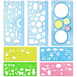 Multifunctional Ruler, 7 Pcs Geometric Drawing Template Measuring Tool for School Teachers, Student Supplies, Engineering Drawing (Blue)