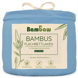 Light Blue Bamboo Bed Sheet without Elastic Band, Cooling 180 x 290 cm Bamboo Bed Linen, Allergy Sufferers Bed Linen, Comfortable Bed Linen, Cooling, Bed Sheet without Rubber, Light Blue Bed Sheet