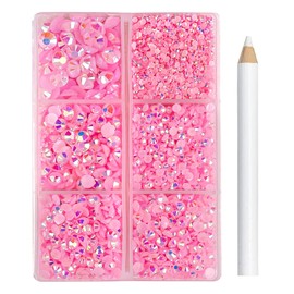 Darunyar 4000pcs Resin AB Flatback Rhinestones for Nails Art Crafts Glitter 2/3/4/5/6mm Round Jelly Rhinestones in A Box with Pickup Pen,Shine Crystals for Face Eye Makeup and Clothes Shoes DIY(Pink)