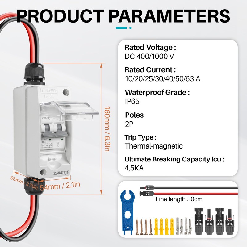 KNMIPJD Solar Panel Disconnect Switch，400V 50Amp Solar Breaker， IP65 Outdoor