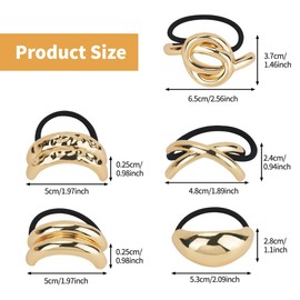 FHUIEWRY 10Pcs Metal Hair Ties Gold Ponytail Hair Cuff, Fashion Retro Metal Geometric Elastic Hair Ties,Women's Glossy Double Arch Ponytail Hair Tie for Women Girls Hair Accessories (10, Gold+Silver)