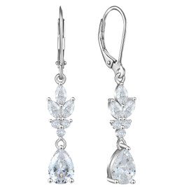 YL Wedding Dangle Earrings for Brides Bridesmaid 925 Sterling Silver Cubic Zirconia Long Leaf Bridal Earrings for Women Prom