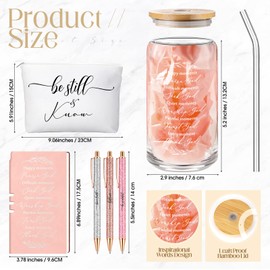 Spakon 6 Pcs Christian Gifts for Women Bible Verse A6 Leather Journal Notebook 16 oz Glass Cup Glitter Ballpoint Pen Makeup Bag Inspirational Gifts Birthday Gifts for Women(Rose Gold)