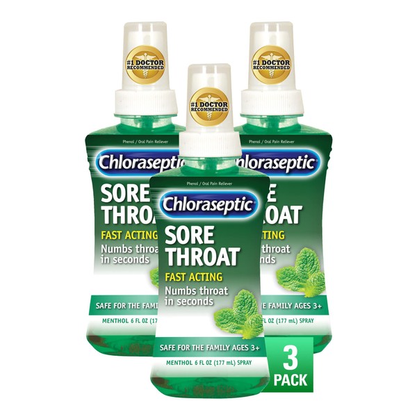 Chloraseptic Sore Throat Spray, Menthol, 6 fl oz, 3 Bottles